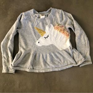 OshKosh Girls 3T Unicorn Rainbow Sequin Appliqué Sweater Ruffled Hem 🌸